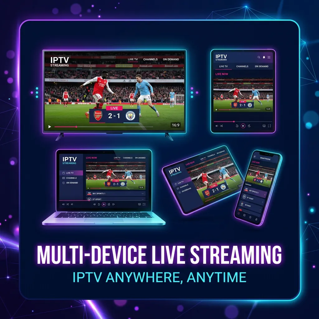 Marinios IPTV multi-device streaming on TV laptop tablet phone